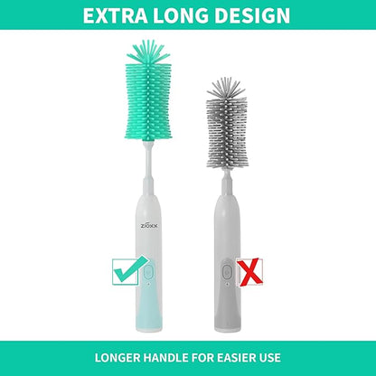 Electric Bottle Brush Cleaner, Portable Electric Baby Bottle Brush Cleaner for Travel, Rechargable Travel Bottle Cleaner Kit with Nipple & Straw Brush, Perfect Mom Essentials After Birth Gift, Green