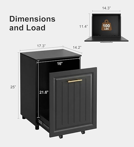 ZIFTY Pull Out Trash Can Cabinet for 10 Gallon Bin, Pet Proof Hidden Kitchen Waste Bin, Freestanding Wooden Garbage & Recycling Cabinet for Kitchen, Laundry Room, Living Room, Black