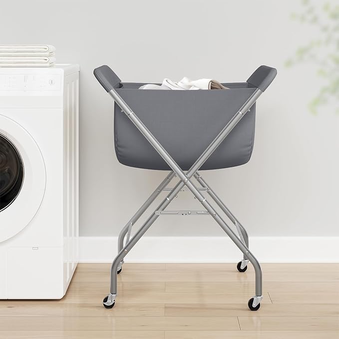 ELYKEN Laundry Cart with Wheels, 33”H Easy Rolling Laundry Hamper with Removable Liner Bag, Sturdy Metal Frame Clothes Basket with 4 Casters and 2 Brakes