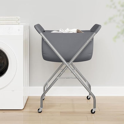 ELYKEN Laundry Cart with Wheels, 33”H Easy Rolling Laundry Hamper with Removable Liner Bag, Sturdy Metal Frame Clothes Basket with 4 Casters and 2 Brakes