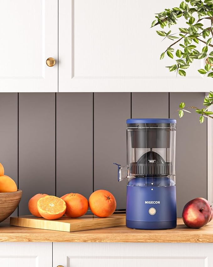 MIGECON Electric Citrus Juicer Machine, Orange Juicer with USB and Cleaning Brush, Portable Electric Juicer, Easy to Clean, for Lemons, Limes, and Grapefruit, Dark Blue