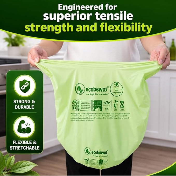 3 Gallon 100% Compostable Bags (125 Bags) Small Disposable Compost Trash Bags Food Scrap Garbage Bags US BPI Certified TUV OK Compost Home Certified Meeting ASTM D6400 (125 ct.)