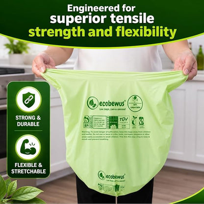 3 Gallon 100% Compostable Bags (125 Bags) Small Disposable Compost Trash Bags Food Scrap Garbage Bags US BPI Certified TUV OK Compost Home Certified Meeting ASTM D6400 (125 ct.)