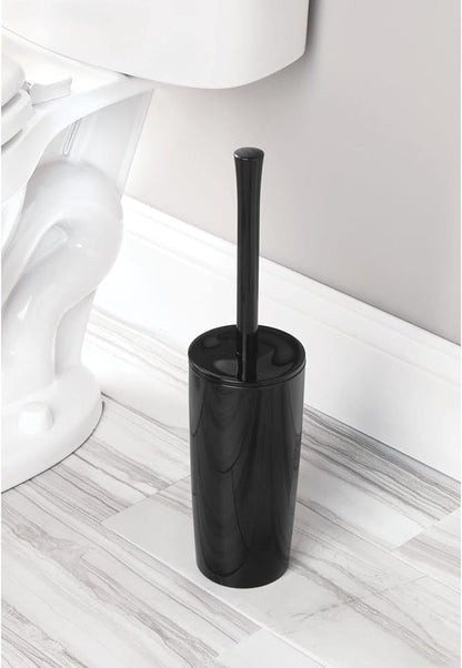 mDesign Slim Plastic Toilet Bowl Brush and Holder Set, Modern Compact Storage Organizer Cleaner Scrubber for Toilet - Heavy Duty Cleaning Plunger for Bathroom, Aura Collection - Black