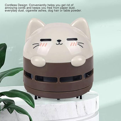 Mini Desktop Vacuum Cleaner, Cute Cartoon Desk Cleaner Strong Adsorption Table Vacuum with Detritus Bin for Cleaning Crumbs Dust (Brown)
