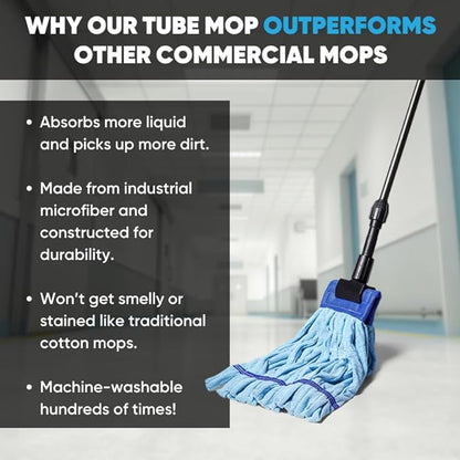 Commercial Mop Head Replacement – 1 Pack Red Large Microfiber Tube Mop (18 oz.) | Industrial Wet Mops | Washable Refill, Reusable, Heavy Duty, Looped End Mopheads | | Hardwood, Concrete