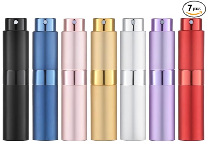 Tekson 7PCS 8ml Travel Perfume Atomizer Refillable, Mini Cologne Spray Bottle Empty, Small Aftershave Sprayer for Liquid Dispenser (Seven Colors)