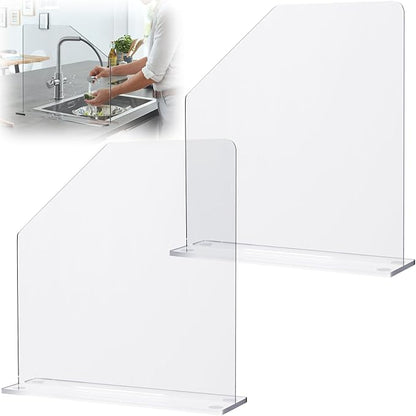 2 Pcs Acrylic Sink Splash Barrier, Clear Splatter Barrier, Freestanding Protective Panel with Cutaway, for Kitchen Hospital Labs Office, 15.7" L x 4.5" W x 16.3" H