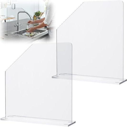 2 Pcs Acrylic Sink Splash Barrier, Clear Splatter Barrier, Freestanding Protective Panel with Cutaway, for Kitchen Hospital Labs Office, 15.7" L x 4.5" W x 16.3" H
