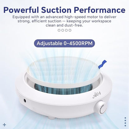 Nail Dust Collector 4500RPM Vacuum Fan Duster with Reusable Filter Compact Low Noise Powerful Vacuum Cleaner for Acrylic Gel Polished Nails, Nail Salon & Home Tool, White