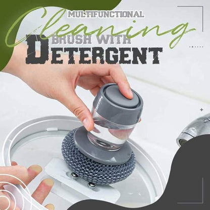 Soap Dispensing Palm Brush Washing Brush with Integrated Detergent Dispenser Steel Dish Scrubber soap Stop Cleaner Metal Sponge Household Kitchen Cleaning Twin