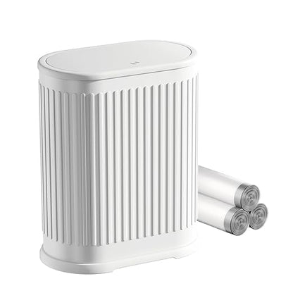 Small White Bathroom Trash Can with Press Top Lid, 1.8 Gallon Stainless Steel Garbage Can with Removable Inner Bucket, Includes 60 Trash Bags for Home Bedroom