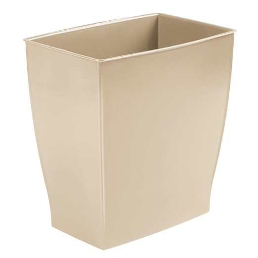 iDesign Small Plastic Bathroom Trash Can, Slim Rectangle Garbage Bin for Bedroom, Office, Dorm, Brown