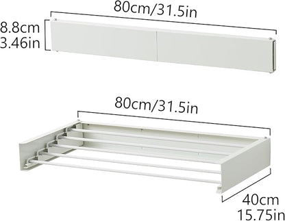 RFOUO Clothes Drying Rack, Laundry Hanging Rack Collapsible, Wall Mounted Drying Rack for Laundry, Foldable Drying Rack Indoor Outdoor, 31.5" Wide, 5 Aluminum Rods, 60 lb Capacity (White 31.5")