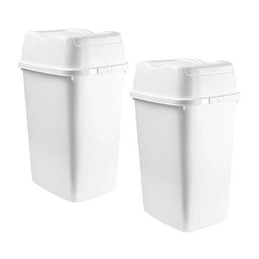 Garbage Cans with Swing Top-Split Lids, 2 Pack | Large Kitchen Trash Cans with Lids | Durable Plastic |Slim & Sturdy Trash Bins | Fingerprint Resistant | 13 Gal / 50 qt / 50 L - White | Superio
