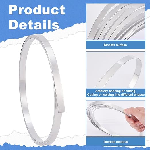 PandaHall Aluminium Metal Foil Sheet Roll 1060 Grade 0.5mm 0.4 Inch x 16.4Ft High Purity Aluminum Flashing Roll, Metal Strips Bendable Aluminium Strip Wire for Jewelry Making