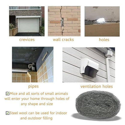 Steel Wool Fill Fabric DIY Kit, Coarse Wire Wool Hardware Cloth, Gap Blocker, Keep Mice Away from Holes/Siding/Pipeline/Vents in Garden, House, 6 Pack × 10FT