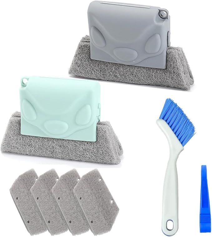 Window Groove Cleaning Brush, Hand-held Magic Window Track Cleaner Tools Set, Groove Gap Cleaning Brush Window or Sliding Door Track Cleaner for Sliding Door, Sill, Tile Lines, Shutter (#2)