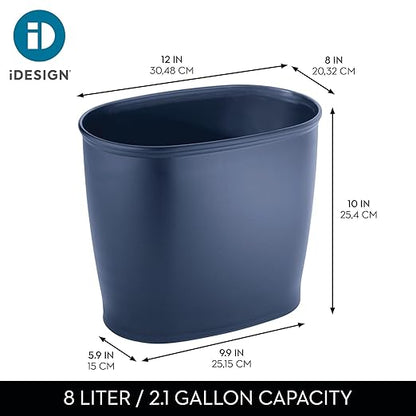 iDesign Slim Plastic Bathroom Trash Can, Small Garbage Bin for Bedroom, Office, Desk, Dorm, 2-Pack, Navy
