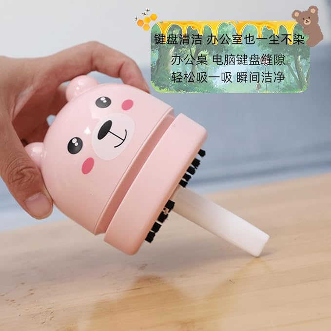 1pc - Automatic Desktop Cleaner Cartoon Teddy Bear Charging Mini Vacuum Cleaner-Pink