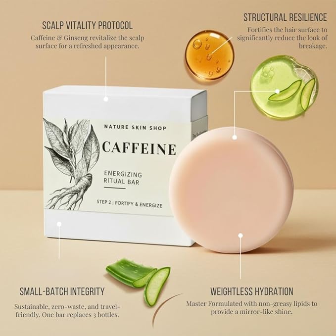 Nature Skin Shop Caffeine Conditioner Bar for Thinning Hair & Hair Growth, Energizing Scalp Treatment, Lightweight & Detangling, Sulfate-Free, Zero-Waste