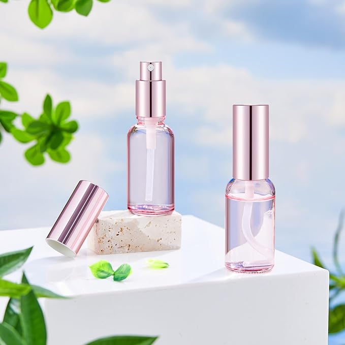 Tessco for you 1 Pcs Glass Spray Bottles Empty Perfume Atomizer Refillable Clear Decorative Empty Bottles with Fine Mist Sprayer Pump for Face Body Travel (Pink,1 oz)