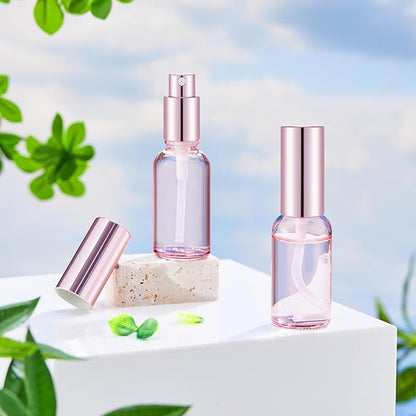 Tessco for you 1 Pcs Glass Spray Bottles Empty Perfume Atomizer Refillable Clear Decorative Empty Bottles with Fine Mist Sprayer Pump for Face Body Travel (Pink,1 oz)