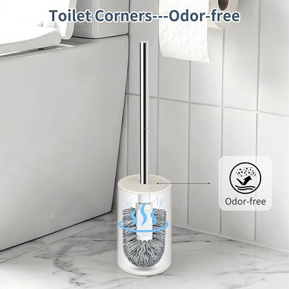 2 Pack Toilet Bowl Brush and Holder, Durable Toilet Scrubber Bristles, Long Stainless Steel Handle, Ceramic Texture Toilet Brush and Holder Set, Deep Cleaning Toilet Brush for Bathroom, Cream