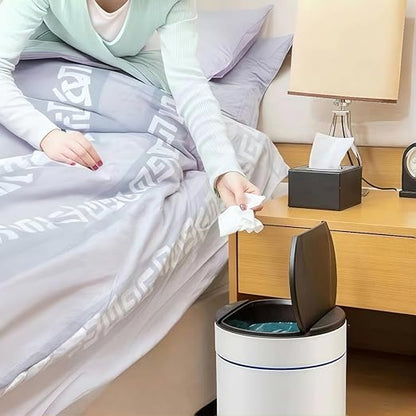 Garbage Can with Lid, Intelligent Sensor Opening and Closing, Small Garbage Can for Living Room, Bedroom, Kitchen and Bathroom (1, White)