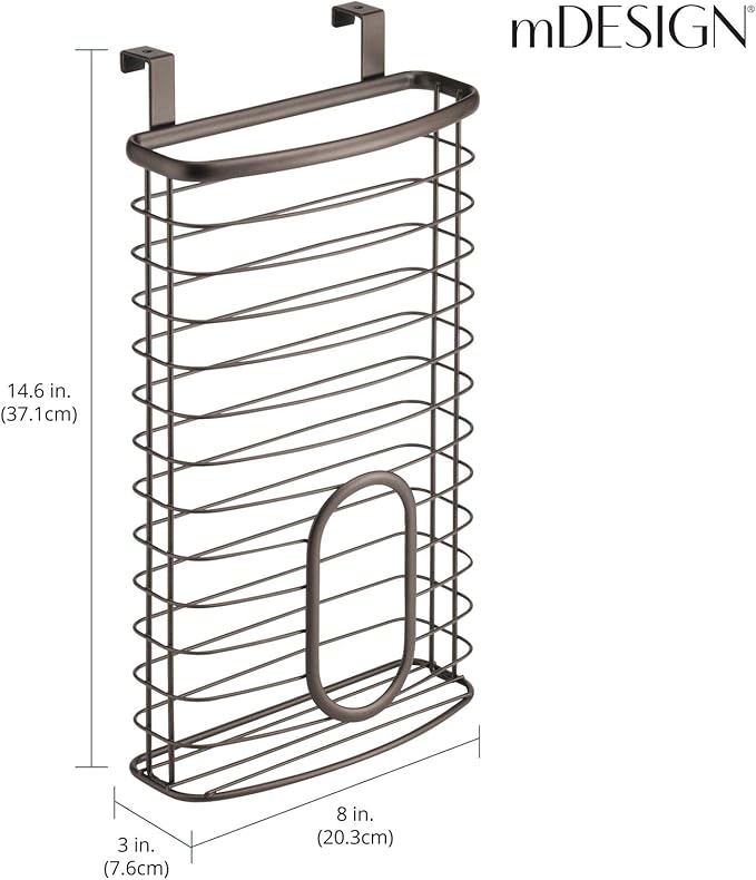 mDesign Over-The-Cabinet Plastic Bag Storage and Grocery Bag Holder, Kitchen Storage - Bronze