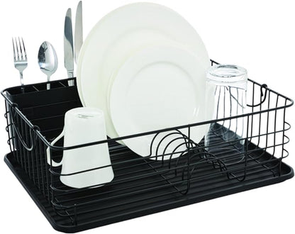 Farberware Sink Series Dish Rack with Metal Handles (16.9" x 14.5") - Rust-Resistant & Satin Frame with Plastic Drainboard, Space-Saving Compact Dish Drying Rack for Modern Kitchens (Matte Black)