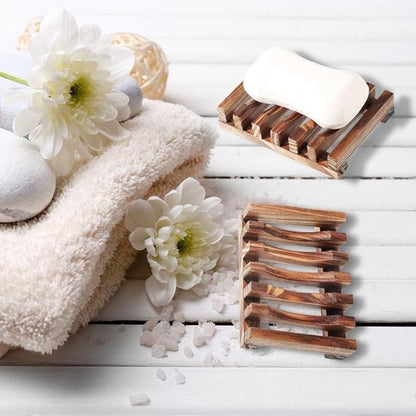 2 Pcs Wooden Soap Dish Holder, Soap Tray for Shower & Bathroom, Zero Waste, Plastic Free, Keep Soap Bars Dry Clean & Easy Cleaning, Self Draining Soap Dish
