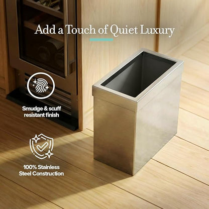 Gatco Modern Rectangle Wastebasket, Satin Nickel - Stainless Steel Trash Can with Removable Lid, Leakproof, 3 Gallon Capacity for Bathroom, Bedroom, Kitchen, or Office