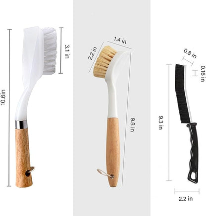 Kitchen Brush Set for Cleaning Dish, Pot, Pan, Sink and Stove, 4 Pcs 3 Kind of Different Scrubber Include 2 Pcs Crevice Brush, Great Cleaning Tools for Cook