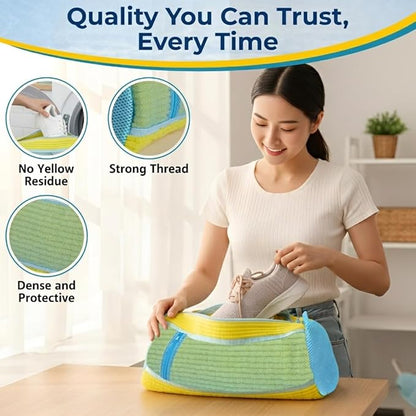 Shoe Washing Machine Bag, 2 Pcs Reusable Laundry Shoe Bag for Washer and Dryer, 360 Deep Cleaning Sneaker Washing Bag with Zipper, Mesh Pockets and Hanging Strip, Fits All Shoe Types & Sizes, Yellow
