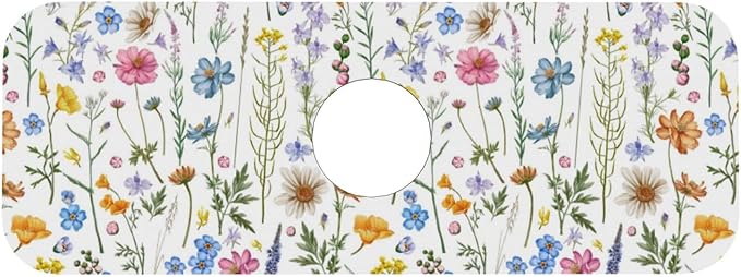 Spring Flower Colorful Leaves 15" X 5.5" Kitchen Sink Splash Guard Faucet Faucet Guard Draining Mat Sink Splash Guard Faucet Kitchen Bathroom