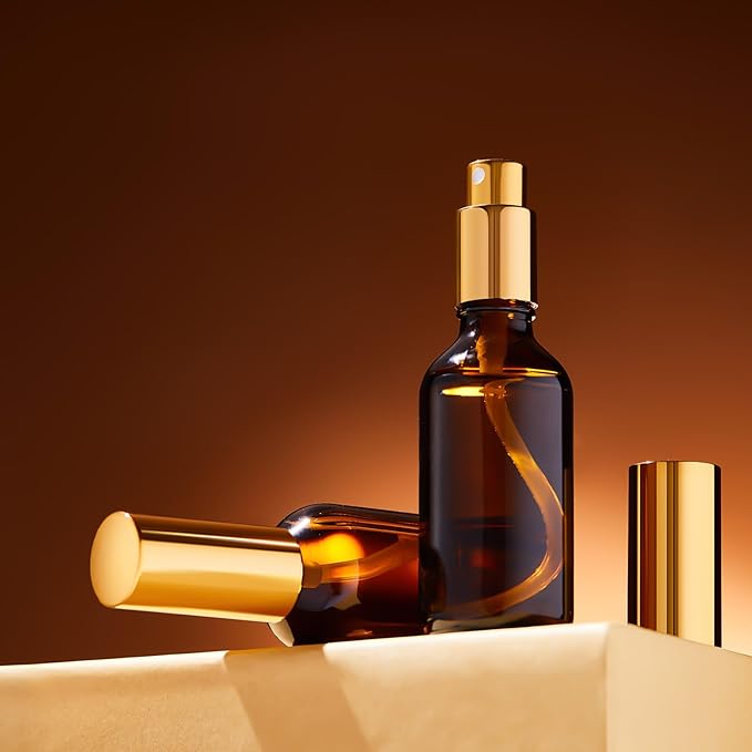 Tessco for you 20 Pcs Glass Spray Bottles Empty Perfume Atomizer Refillable Clear Decorative Empty Bottles with Fine Mist Sprayer Pump for Face Body Travel (Gold Brown,2 oz)