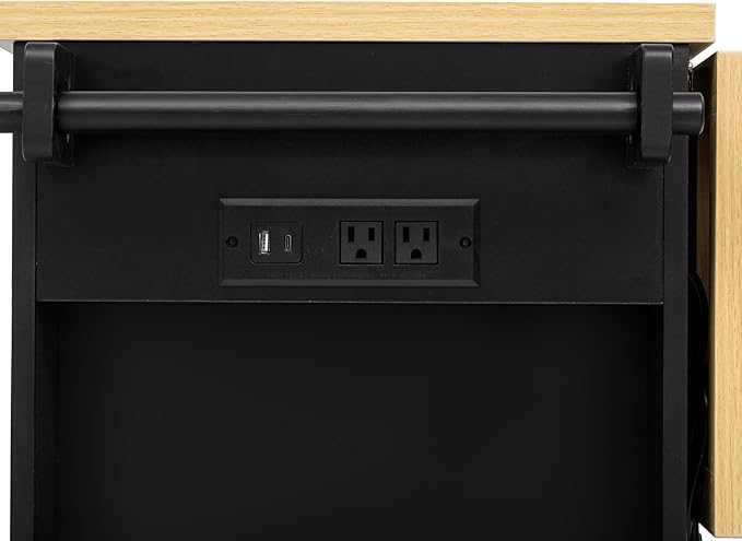 51.2" Kitchen Island with 6 Drawers, Pull Out Trash Can Storage, Rolling Kitchen Island on 5 Wheels with Drop Leaf, Power Outlet, 5 Open Side Racks for Kitchen, Dining Room, Black