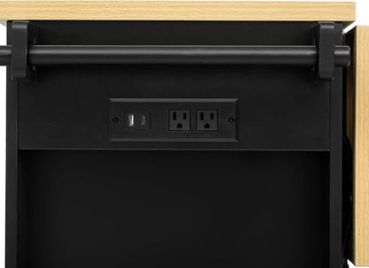 51.2" Kitchen Island with 6 Drawers, Pull Out Trash Can Storage, Rolling Kitchen Island on 5 Wheels with Drop Leaf, Power Outlet, 5 Open Side Racks for Kitchen, Dining Room, Black
