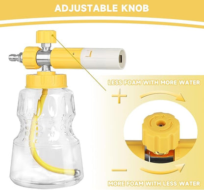 Foam Cannon for Pressure Washer with Dual Connector Accessory, Pressure Washer Double Tip Attachment for Foam Cannon,M22 and 1/4" Quick Connect, 5 Nozzle Tips