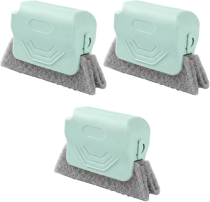 DOUBLE ZEE Window Track Cleaner, Handheld Cleaning Brush Set, for Window Slides Grooves, Tile Grout Lines, Shutter Slats, Car Ac Vents & Narrow Gaps (Green 3pcs)