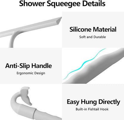 Shower Squeegee for Glass Doors, 2-in-1 Silicone Shower Squeegee with Hook,Hang Anywhere | Streak-Free Bathroom Squeegee | Household Window Mirror Squeegee for Bathroom, Glass, Tile Wall, Car | Gray