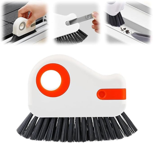 2 in 1 Groove Cleaning Brush, Window Track Cleaning Tools with Hard Bristles and Hidden Scraper, Crevice Brush for Sliding Door Track, Window Seal and Sill (Orange)