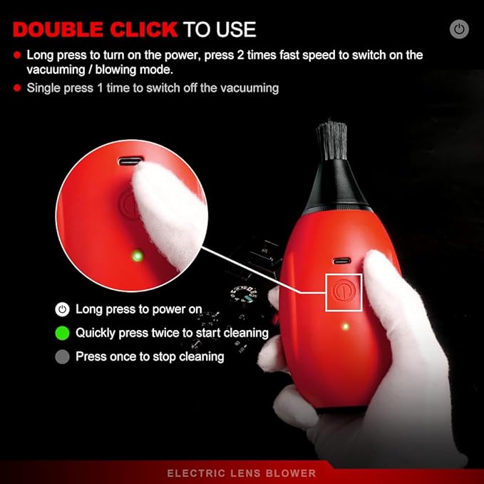 LENSGO Electric Air Blow,Camera Cleaning Kits with 4 Cleaning Heads for CMOS/Regular/Crevice Clean and Brush, 4.0kPa Dust Removal Type C Charge (Red)