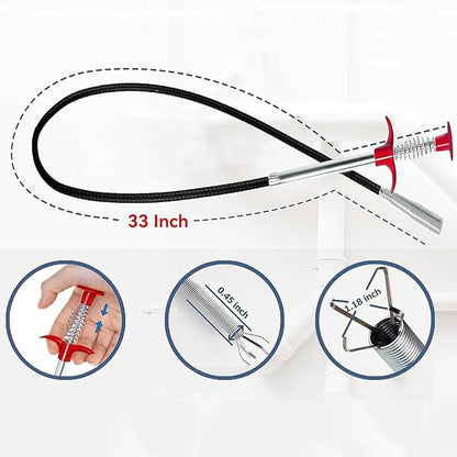 (33 inch) Drain Snake, Sink Snake Drain Tool Tools Cleaner for Toilet Sewer Shower Kitchen Bathroom Tub Clogged Drains Opener Tool, Flexible Grabber Claw Pick Up Reacher Gutter Cleaning