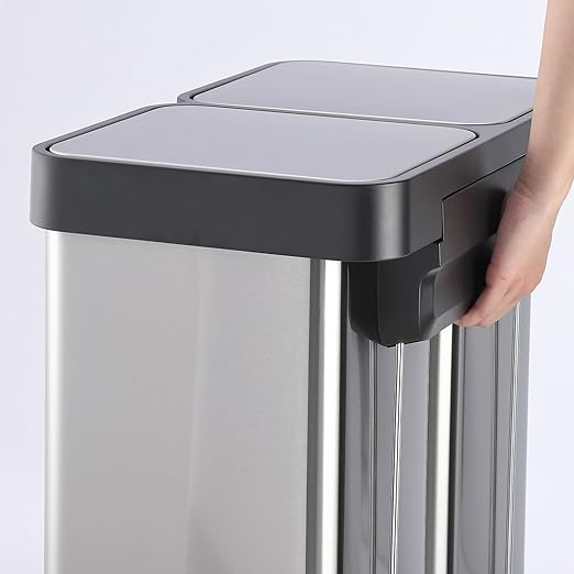 GarveeHome 16 gal Step-Open Dual Trash and Recycling Bin with Soft-Close Lid, Modern, Minimalistic for Home, Kitchen, Laundry Room, Office, Bedroom, Bathroom, Without Inner Bucket, 60 L(2x30 L)