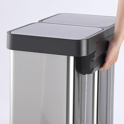 GarveeHome 16 gal Step-Open Dual Trash and Recycling Bin with Soft-Close Lid, Modern, Minimalistic for Home, Kitchen, Laundry Room, Office, Bedroom, Bathroom, Without Inner Bucket, 60 L(2x30 L)