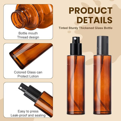UPSTORE 2 Pcs 100ml 3.4oz Amber Glass Spray Bottles Refillable Fine Mist Spray Bottles Cosmetic Bottles Container Vials for Essential Oils Aromatherapy Perfumes Makeup