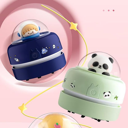 Desktop Mini Cute Vacuum Cleaner, Portable Cartoon Cleaner and Dust Sweep, Table Dust Sweeper Energy Saving, Design for Keyboard, Home, School, Office (Blue)