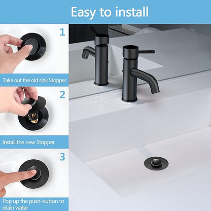 QYHNYJF Black Bathroom Sink Stopper – Pop Up Drain Stopper & Sink Strainer, Universal Sink Plug for 1.1" to 1.5" Bathroom Sink Drain Pipes, Matte Black Finish